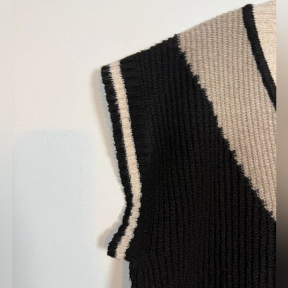 Smash + Tess Sleeveless Knit Sweater Vest Size S/P Black Beige Stripe Trim - Picture 3 of 6
